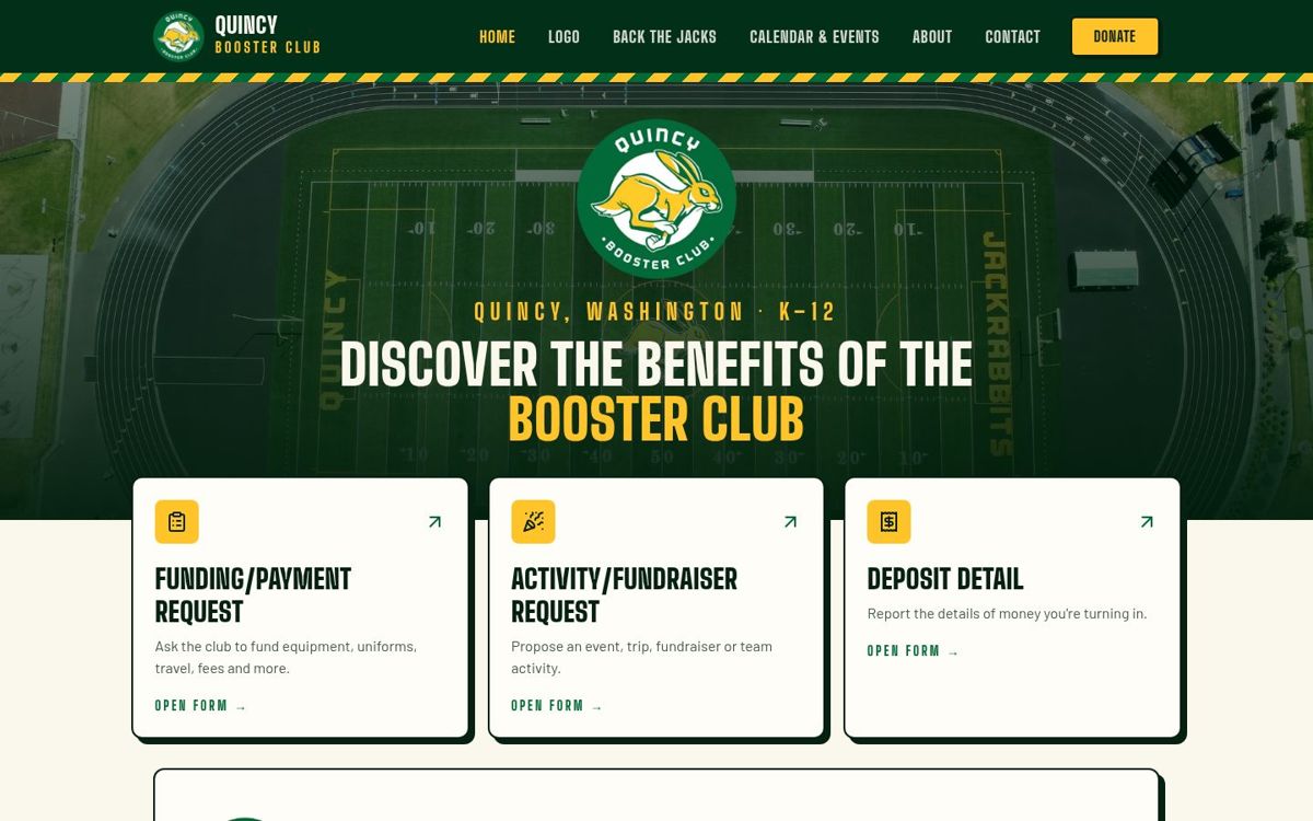 Screenshot of the Quincy Booster Club website