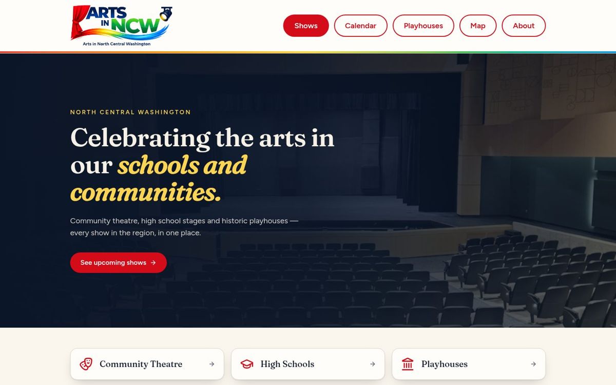 Screenshot of the Arts in North Central Washington website