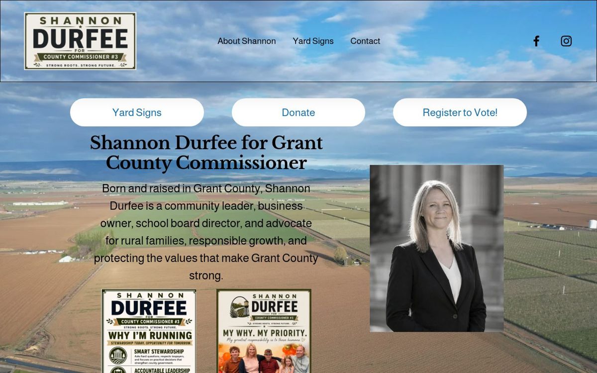 Screenshot of the Elect Shannon Durfee website