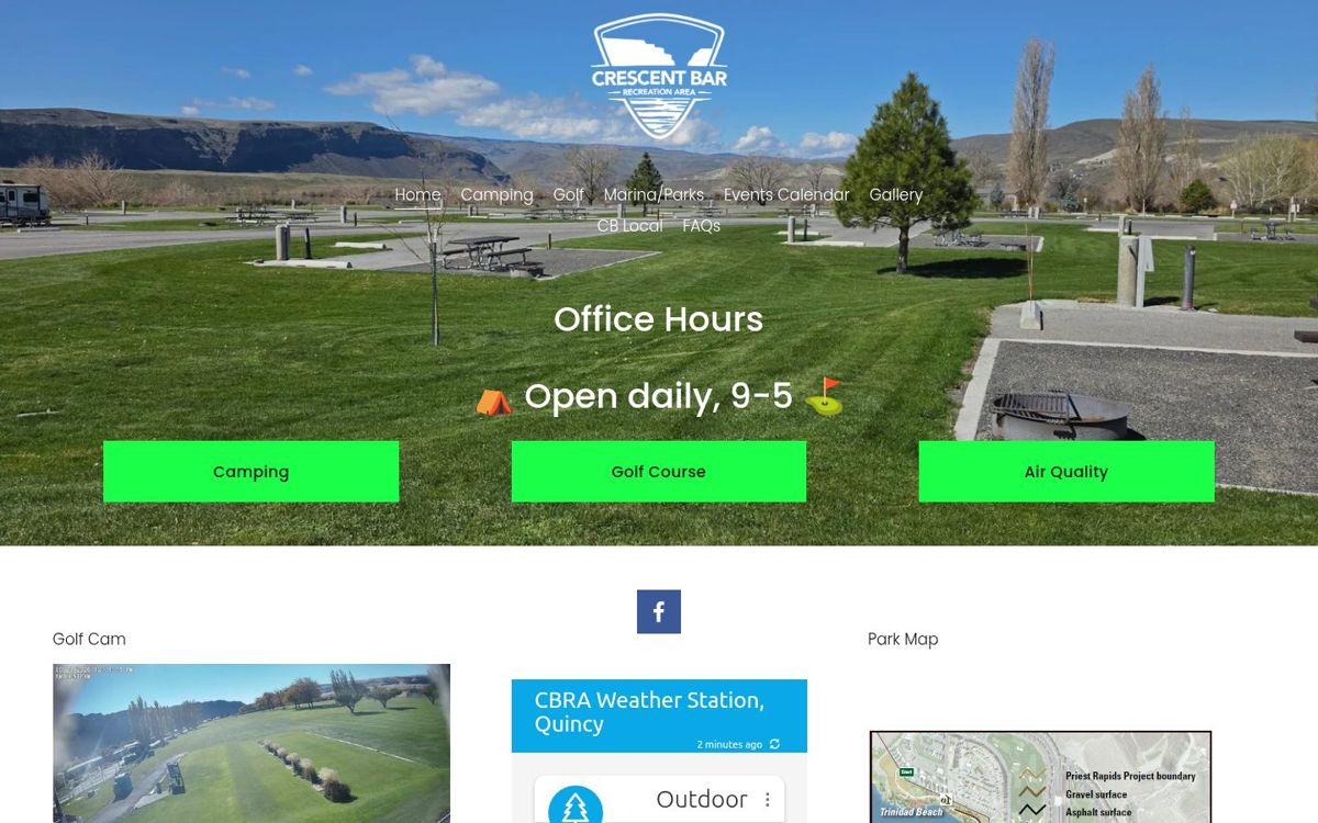 Screenshot of the Crescent Bar Recreation Area website