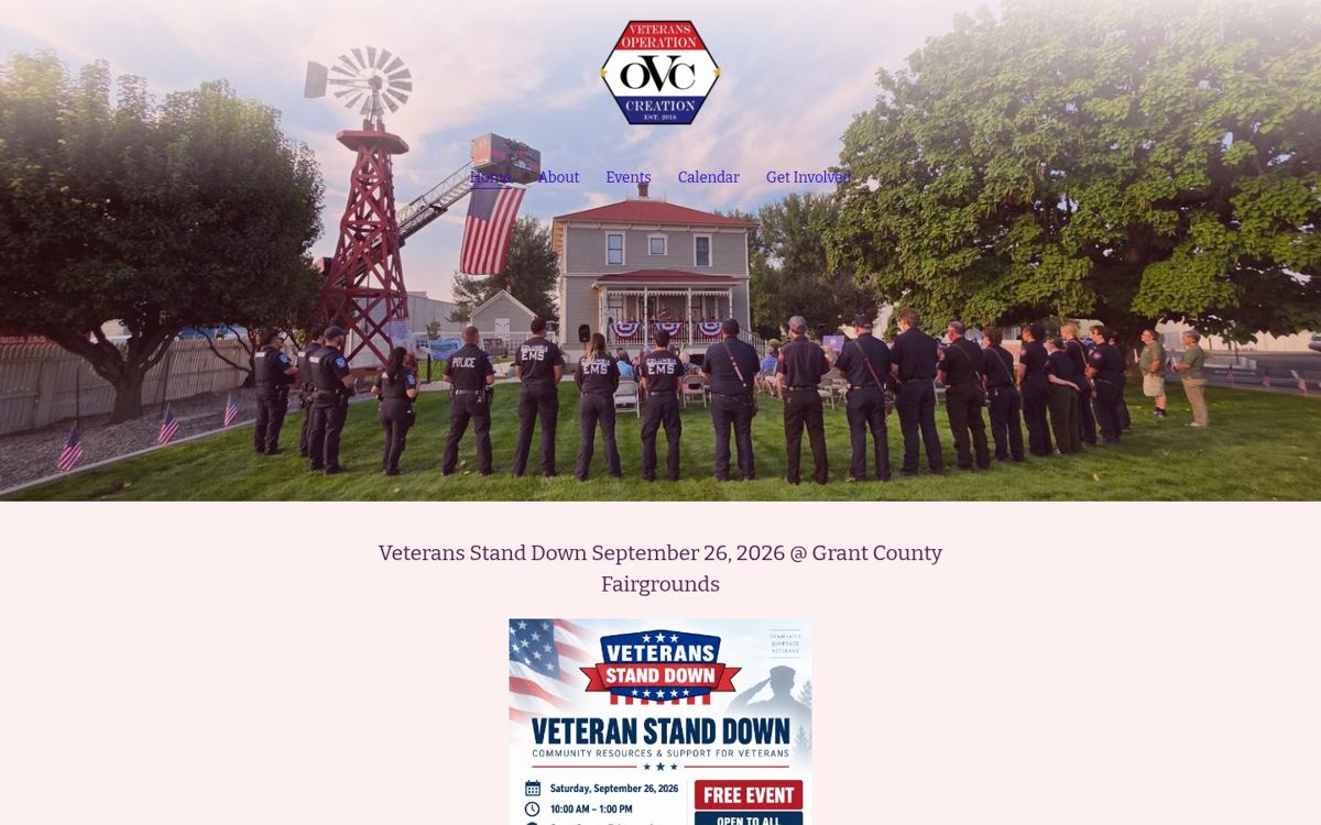 Screenshot of the Veterans Operation Creation website